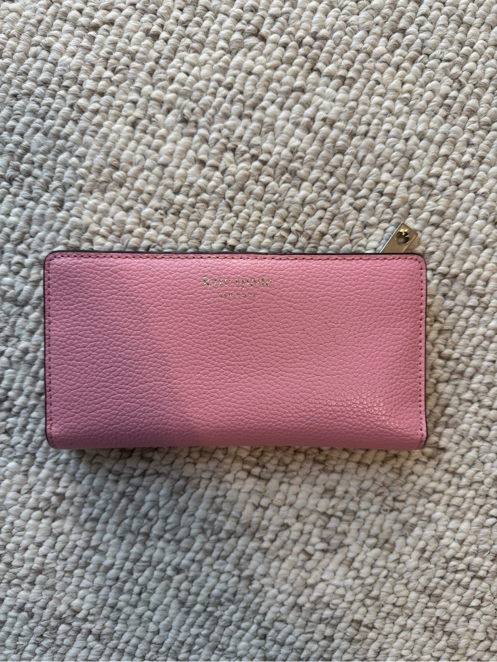 kate spade Pink Pebbled Leather Zip-Around Wallet with Gold Hardware